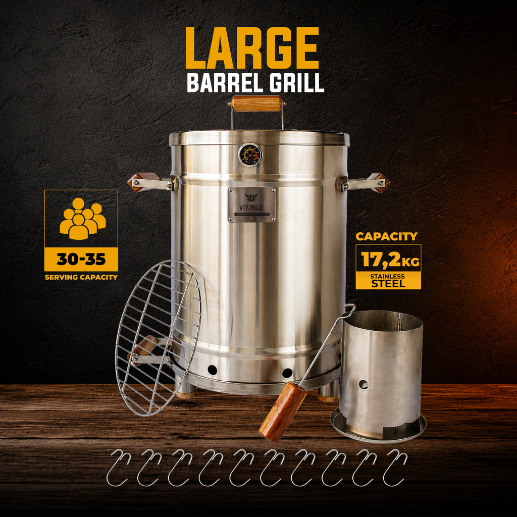 17,2 Kg Large Vertical Charcoal BBQ Barrel Combo  | The Ultimate Vikingo Edition