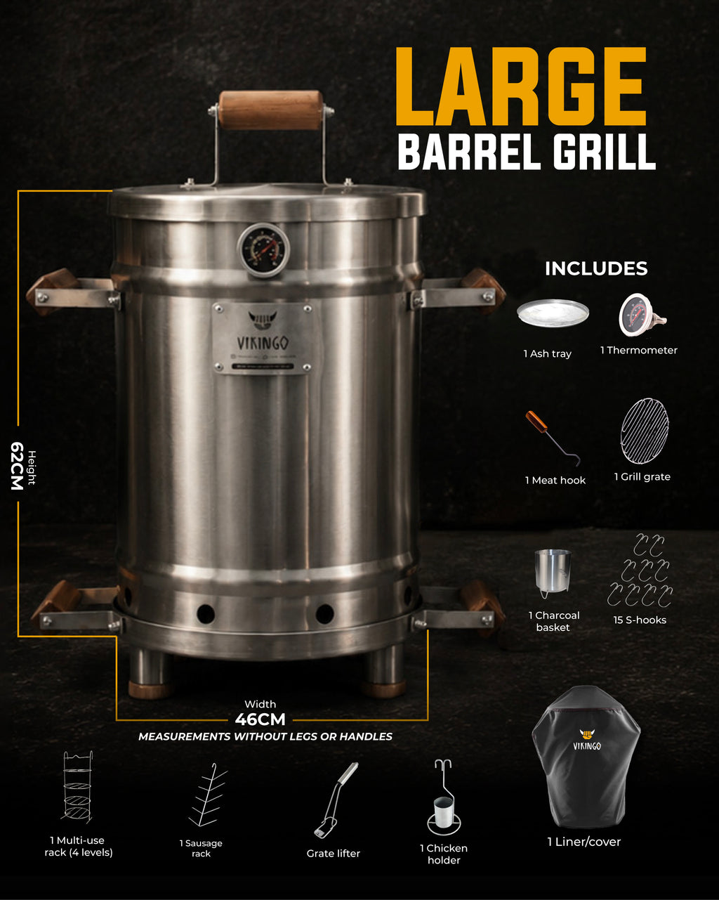 17,2 Kg Large Vertical Charcoal BBQ Barrel Combo  | The Ultimate Vikingo Edition