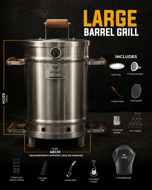 17,2 Kg Large Vertical Charcoal BBQ Barrel Combo  | The Ultimate Vikingo Edition
